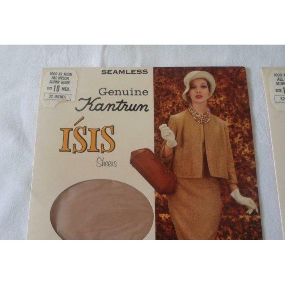 2 Pair Vintage ISIS Seamless Stockings Nylon Size 10 Sunny Beige Kantrun